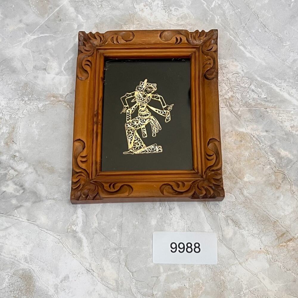 Vintage Tribal Art Fusion Warli Dhokra Indian Art Hand Carved Wood Frame - Picture 12 of 12
